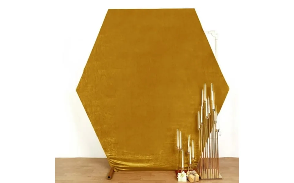 Efavormart 8ftx7ft Metallic Gold Soft Velvet Hexagon Backdrop Stand Cover Fitted Wedding Arch Cover - 2-sided
