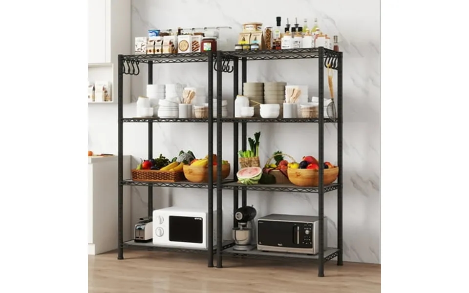 Efine 2-pack 4-shelf Shelving Unit With 8 Hooks And 4-shelf Liners