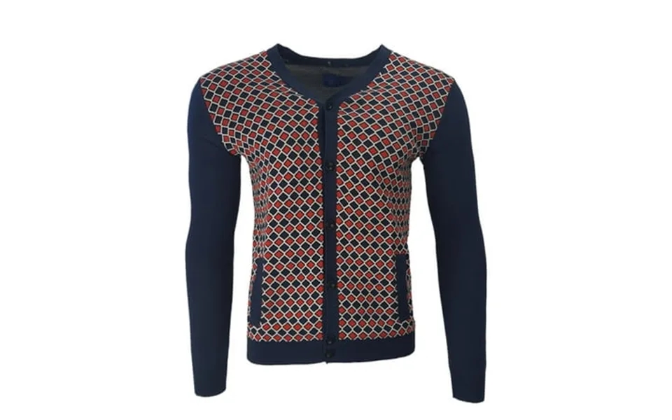 Efm Men S Knitted Stretchy Mariner Cardigan Blue Medium