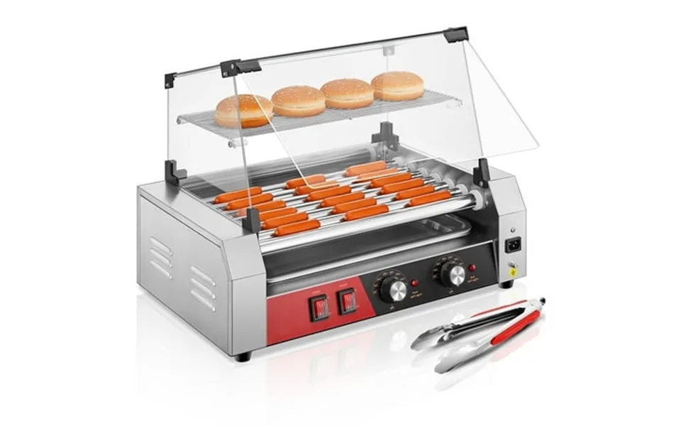 Electric Hot Dog Roller 18-24 Hot Hogs 7 Roller Grill Cooker Machine Backsplash & Shelf 1050w
