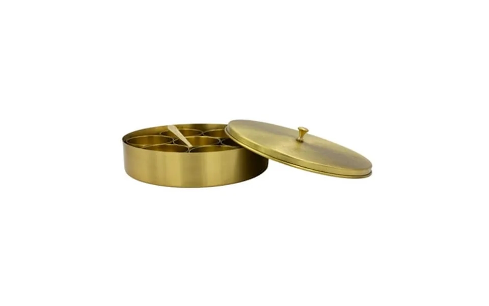 Elegant Brass Spice Box With Lid And Spoon Timeless Kitchen Accessory For Spice Storage