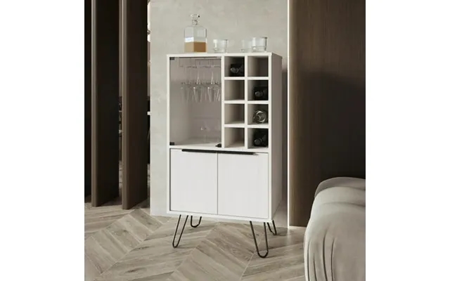 Elegant White Bar Cabinet With Wine Storage And Glass Stand Product Oak Appearance Stores 8 Bottles Additional For Items product image