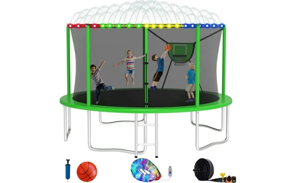 Elitezip Trampoline 1400lbs 14ft Trampoline For Kids Adults Trampoline With Safety Enclosure Net Basketball Hoop Led Lig