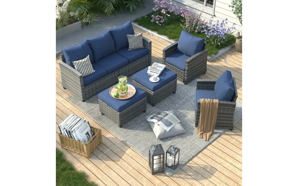 Elposun Patio Furniture Set 5 Pieces Outdoor Patio Sectional Sofa Set All-weather Wicker Rattan Outdoor Conversation Set