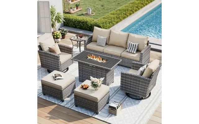 Elposun Patio Furniture Set 7 Pieces Outdoor Patio Set All-weather Wicker Rattan Outdoor Furniture Set With Fire Pit Tab product image