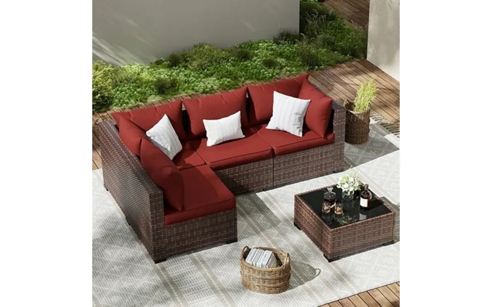 Elposun Patio Furniture Set Outdoor Patio Furniture Wicker Furniture Couch Set 5 Pieces Outdoor Sectional Sofa Patio Fur