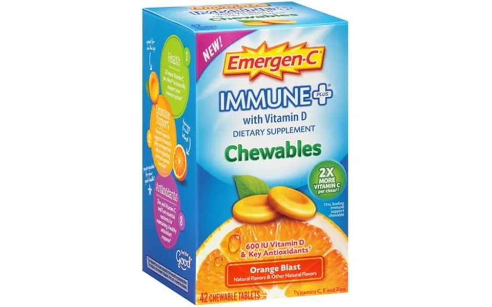 Emergen-c Immune Chewables System Support Dietary Supplement Tablet With 600 Iu Vitamin D Orange Blast Flavor 42 Ea Pack