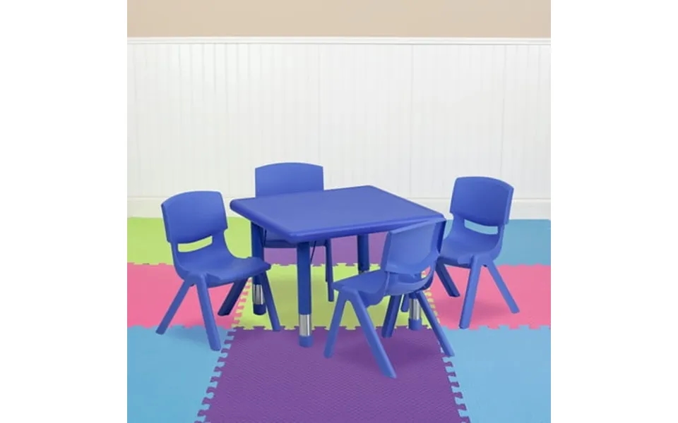 Emma Oliver 24 Square Blue Plastic Adjustable Activity Table Set-4 Chairs