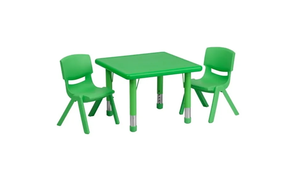 Emma Oliver 24 Square Green Plastic Adjustable Activity Table Set-2 Chairs