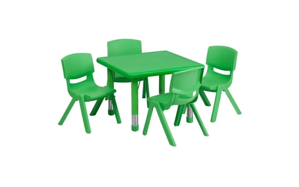 Emma Oliver 24 Square Green Plastic Adjustable Activity Table Set-4 Chairs
