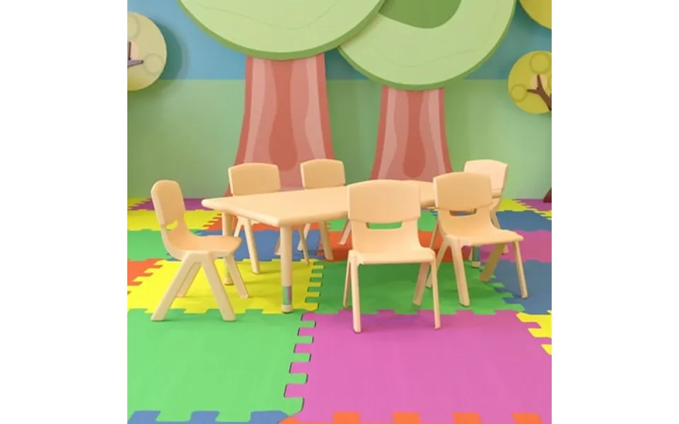 Emma Oliver 24 W X 48 L Rectangle Natural Plastic Adjustable Activity Table Set - 6 Chairs