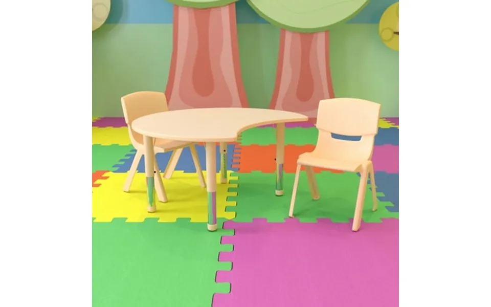 Emma Oliver 25.125 W X 35.5 L Crescent Natural Plastic Adjustable Kids Table Set - 2 Chairs