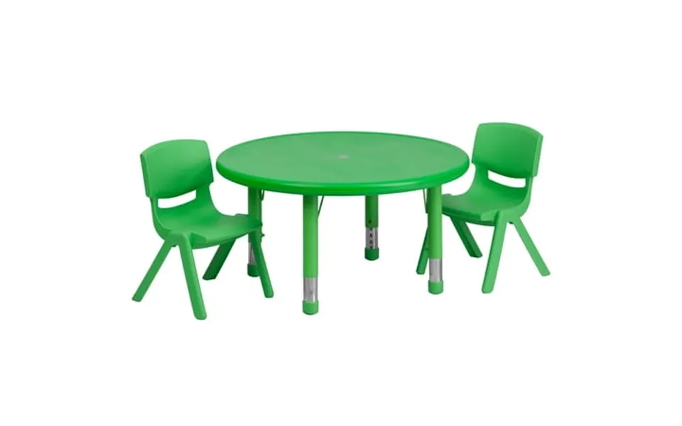 Emma Oliver 33 Round Green Plastic Adjustable Activity Table Set-2 Chairs