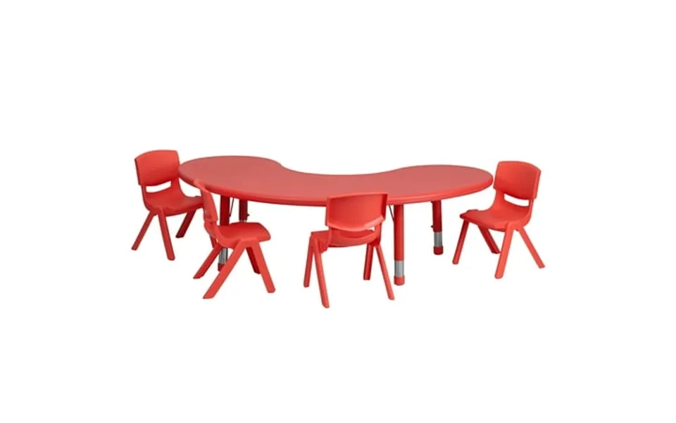Emma Oliver 35 W X 65 L Half-moon Red Plastic Activity Table Set-4 Chairs