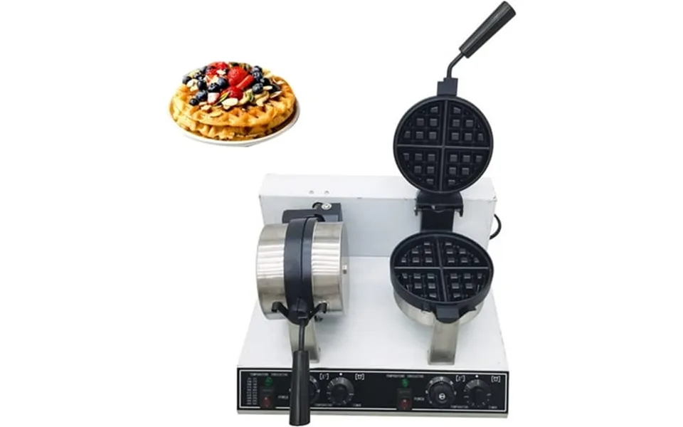 Eqcotwea Commercial Round Waffle Maker Double Head Rotary Nonstick Muffin Maker Bakeries Snack Bar