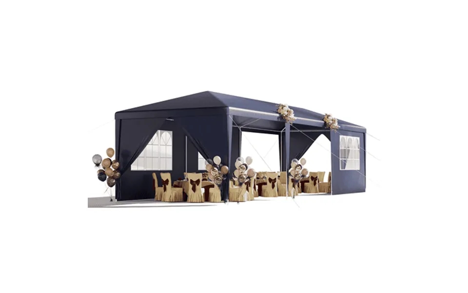 Erommy 10x30 Ft Party Tent Waterproof Outdoor Canopy With 6 Sidewalls & 2 Zippered Doors Blue