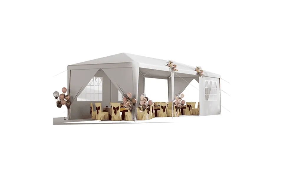 Erommy 10x30 Ft Party Tent Waterproof Outdoor Canopy With 6 Sidewalls & 2 Zippered Doors White