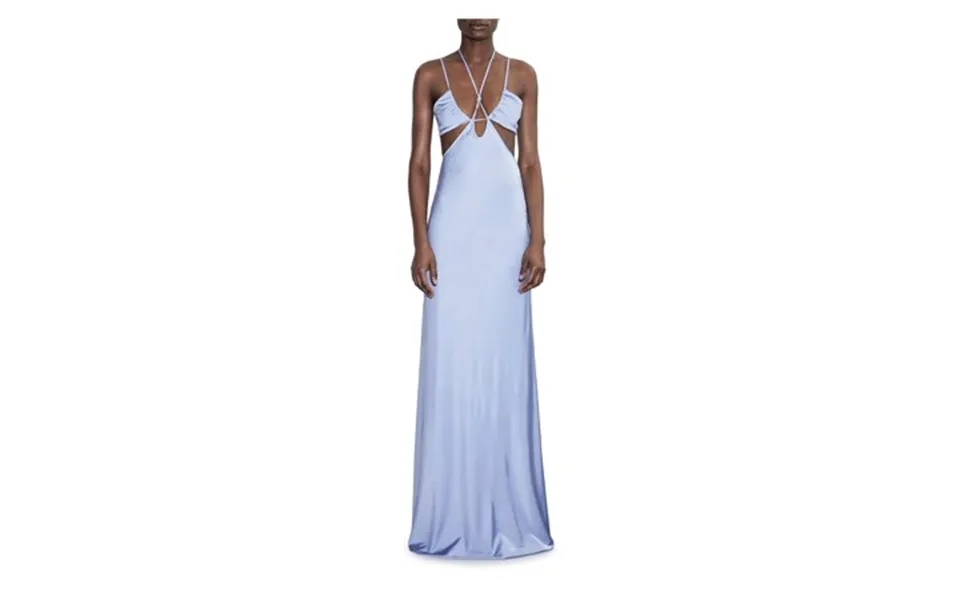 Et Ochs Womens Blue Cut Out Lined Strappy Gathered Tie Pullover Spaghetti Strap Halter Full-length Evening Gown Dress 6