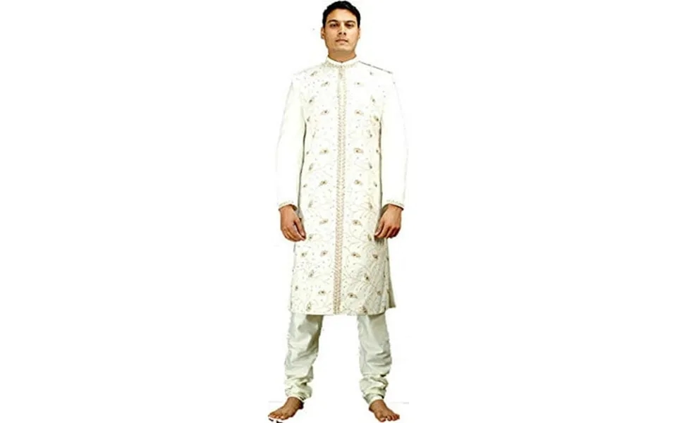 Exotic India Ivory Sherwani With All-over Paisleys And Embroidery