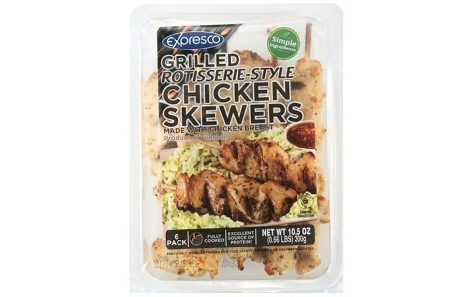 Expresco Fully Cooked Rotisserie Style Chicken Breast Skewer 10
