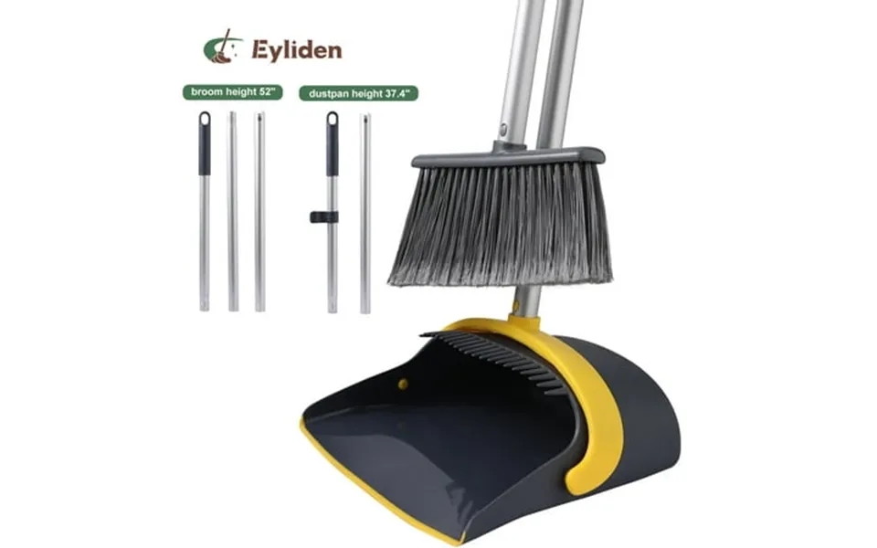 Eyliden Broom And Dustpan Combo Set Self-cleaning With Dustpan Teeth Stand Up Extendable To 52 Dark Grey