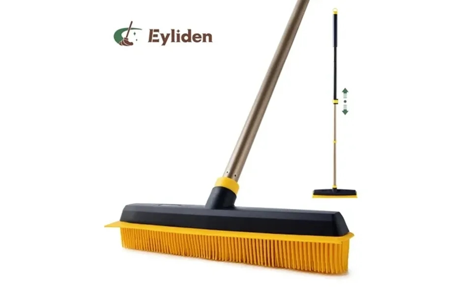 Eyliden Carpet Rake For Pet Hair Removal 2 In 1 Rubber Broom Brush For Dust Yellow