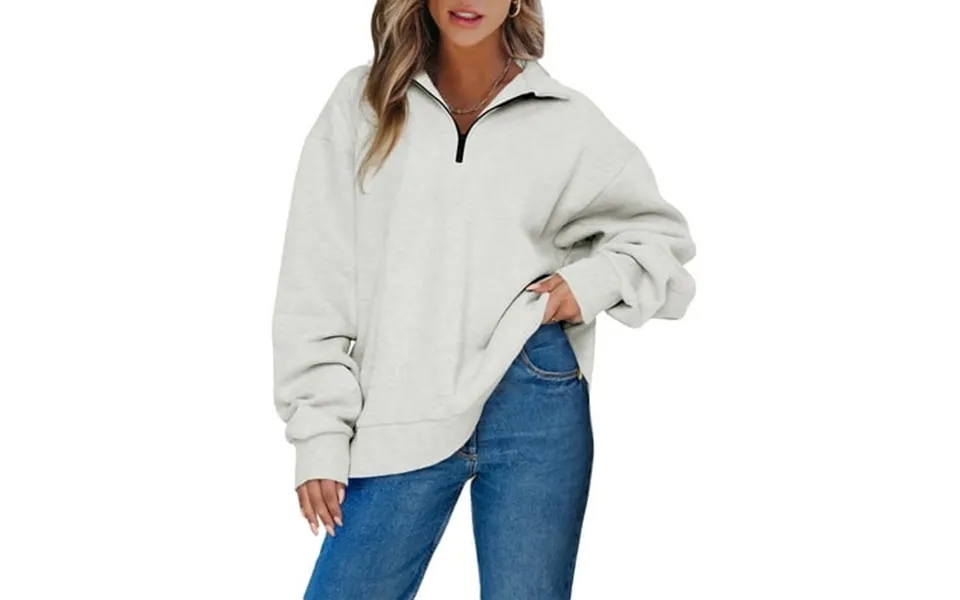 Eytino Sweatshirt Women Oversized Sweatshirts Half Zip Pullover Long Sleeve Solid Drop Shoulder Fleece Sweatshirt S Gray