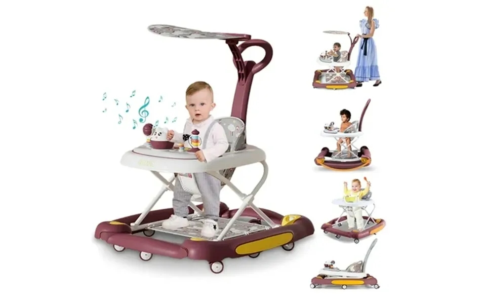 Facnoatihn 6-in-1 Baby Walker Foldable Push Walker With Musical Activity Station 6-24 Months Red