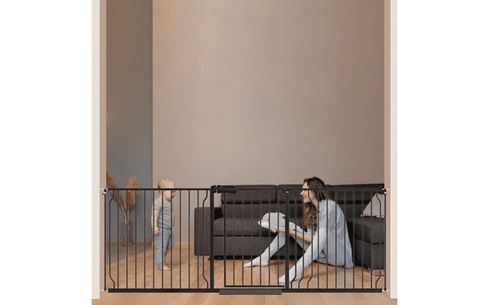 Fairy Baby 75.9-84.9 Extra Wide Baby Safety Gate Walk Thru Black Metal Gate