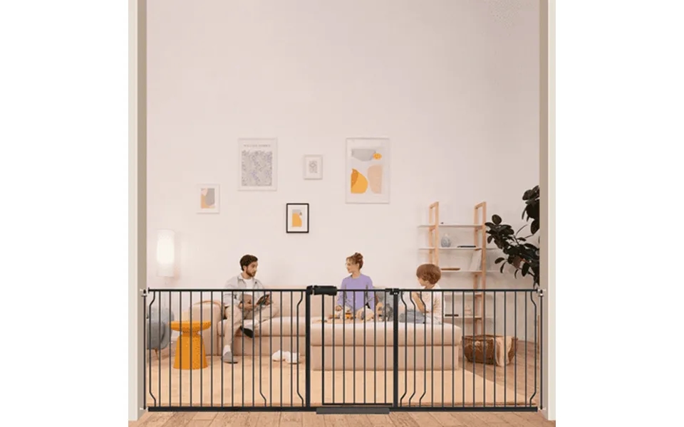 Fairy Baby 94.9-104.9 Extra Wide Baby Safety Gate Walk Thru Black Metal Gate