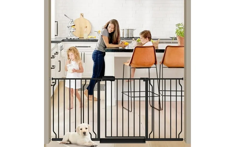 Fairy Baby Extra Wide Baby Safety Gate 66.02 -76.02 Pressure Mounted Child Gate In Black Metal