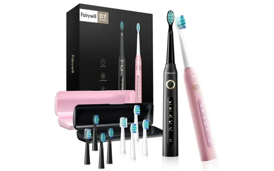Fairywill 2packs Electric Toothbrush For Adult Sonic Toothbrushs Set With 2 Travel Case 5 Modes 8 Replaceable Heads 2 Mi