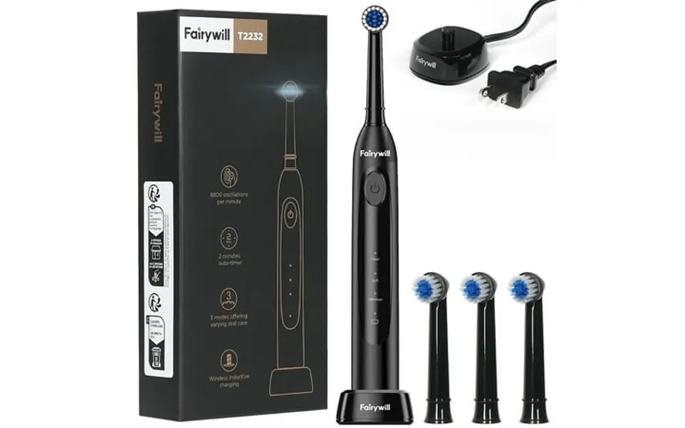 Fairywill Rotating Electric Toothbrush For Adults Rechargeable Spin Ultrasonic Toothbrush With Plug-in Charging 4 Brush