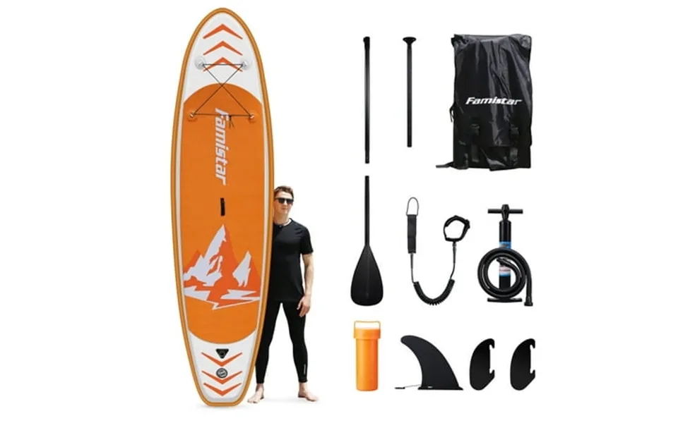 Famistar 10 10 Inflatable Stand Up Paddle Board Sup W 3 Fins Adjustable Paddle Pump & Carrying Backpack
