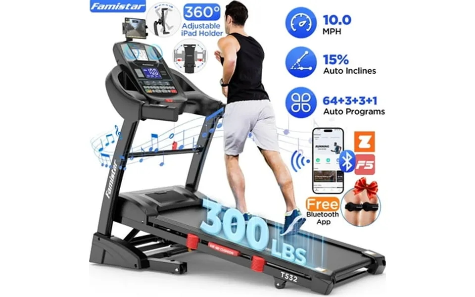 Famistar 4.5hp Folding Treadmill For Home With 15 Auto Incline Smart App 300lbs Hifi Bluetooth Speakers 64 Programs 10mp