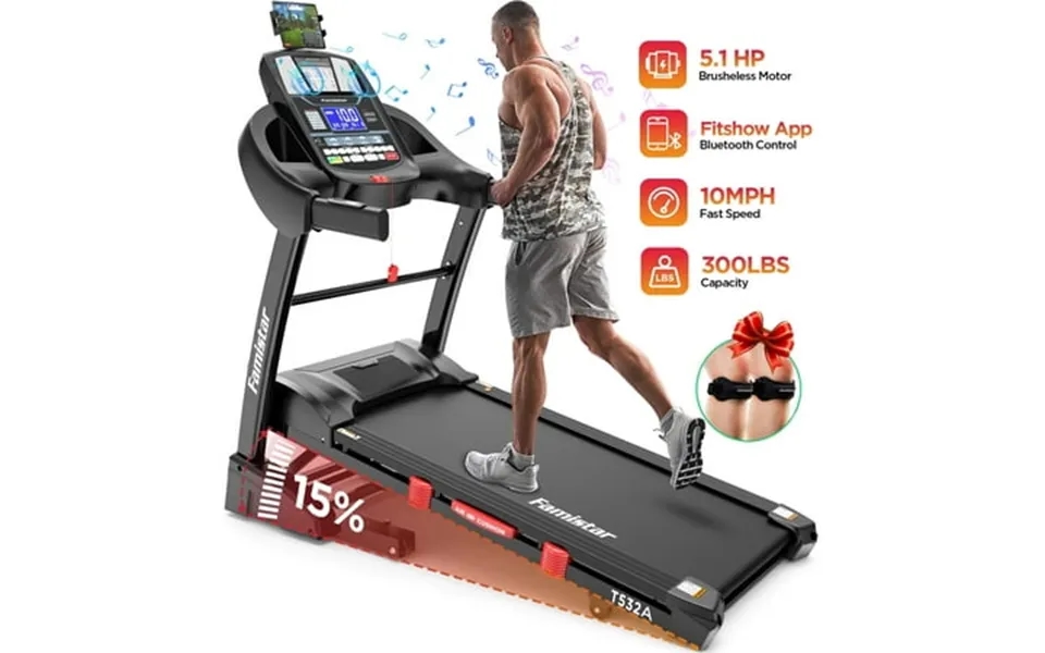 Famistar 5.1hp Folding Treadmill For Home With 15% Auto Incline 300 Lb Capacity Portable Foldable Treadmill Free App Con