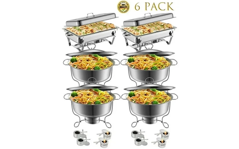 Famistar Rectangular Stainless Steel Chafing Dishes With Fuel Holders And Water Pans Set Of 6