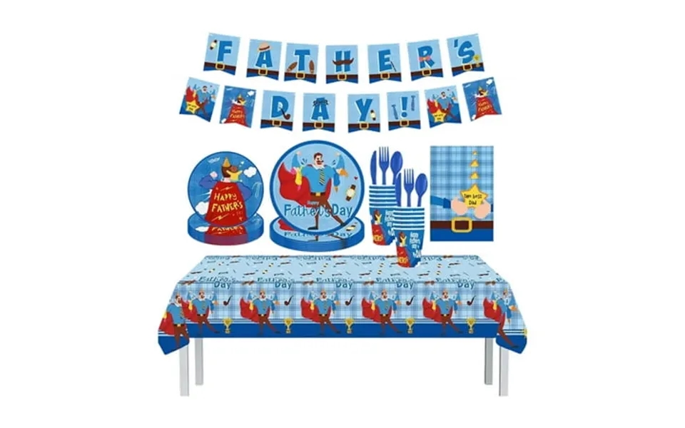 Father S Day 144 Pcs Party Supplies Set Blue Disposable Tableware With Plates Cups Cutlery & Tablecloth For Stylish And