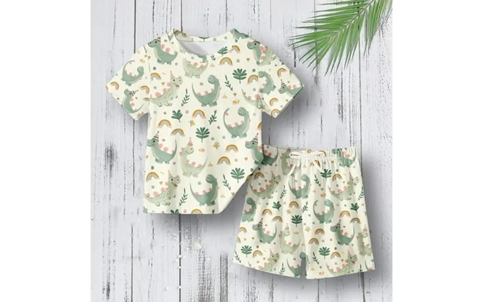 Favoffer Kids Pajama Suit 3-14 Years Old Boys And Girls Summer Round Neck Short Sleeve Dinosaur Print Tie Elastic Waist