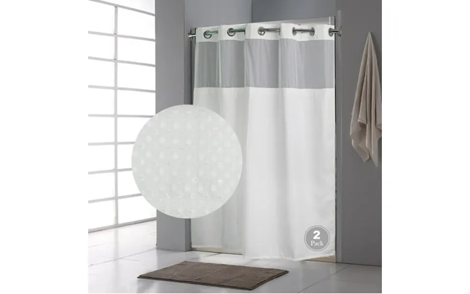 Fbts Prime 71x74 Inch White Waffle Fabric Hook Less Shower Curtains With Liner 2 Per Pack