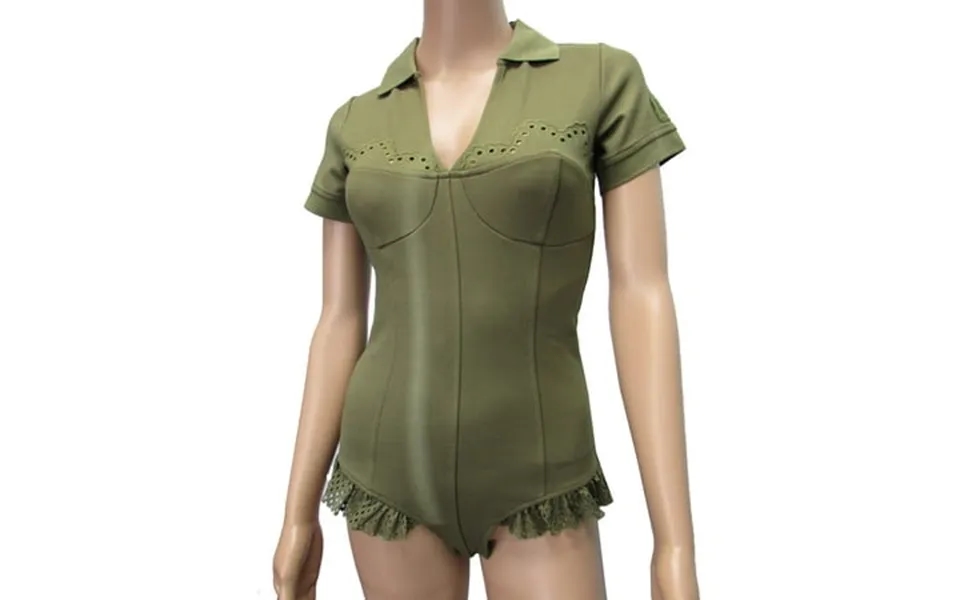 Fenty Puma By Rihanna Womens Polo Collar Bodysuit Shirt Olive Branch Xxs
