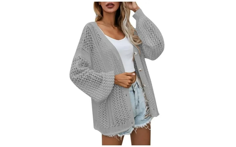 Fesfesfes Women Sweater Coat Top Solid Color Cardigan Loose Hollow Out Long Sleeve Sweater Coat On Sale