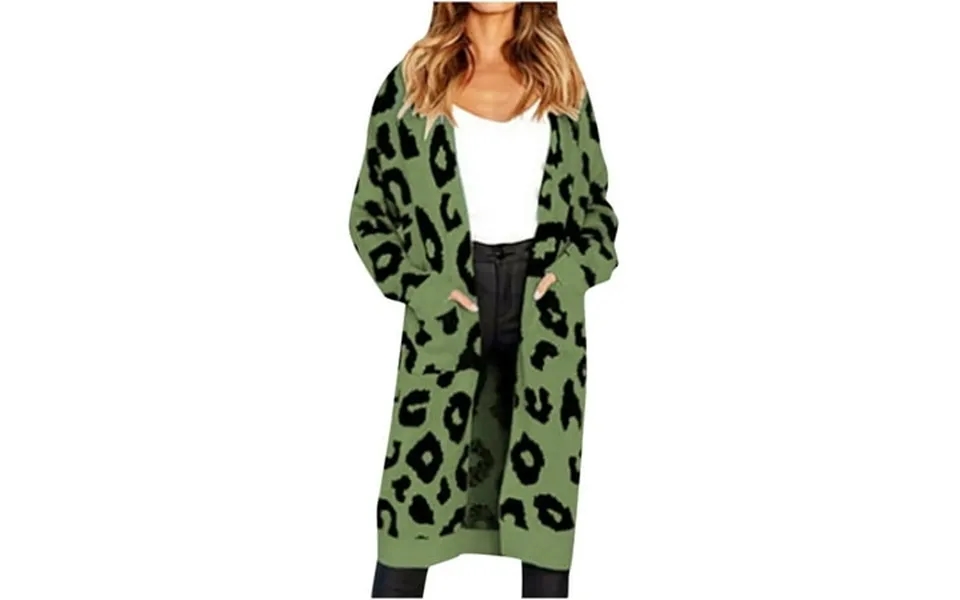Fesfesfes Women Sweaters Long Sleeve Long Cardigan Leopard Printed Robe Tops Ladies Coats Blouse Tops With Pocket Tops O