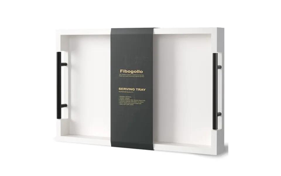 Fibogollo Bamboo Serving Tray With Metal Handles 15x10in Ottoman Decorative Trays Platter For Coffee Table Living Room B