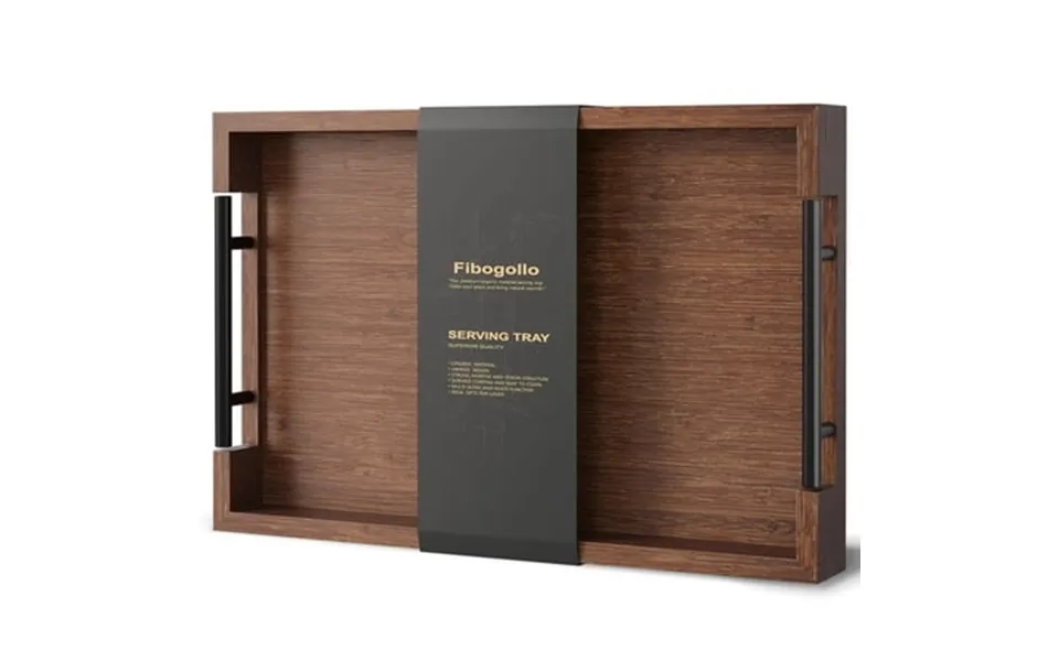 Fibogollo Bamboo Serving Tray With Metal Handles 15x10in Ottoman Decorative Trays Platter For Coffee Table Living Room B