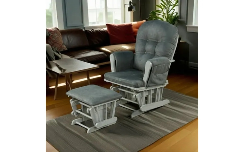 Finihen Glider And Ottoman Set Wood Rocking Chair With Cushioned Armrests Detachable Cushion Upholstered Glider With Nur