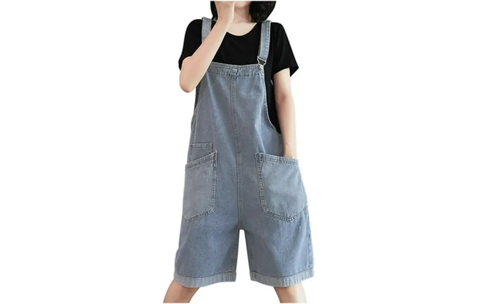 Fjofpr Jean Shorts For Women Trendy Summer Women S Denim Jumpsuit Double Pocket Loose Casual Jumpsuit Shorts Strap Pants