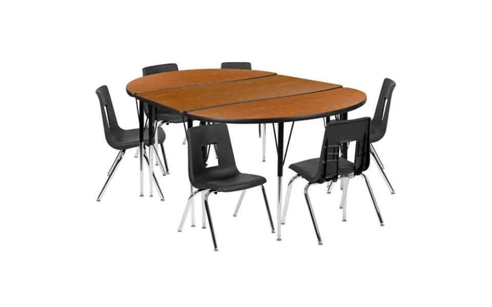 Flash Furniture Emmy 76 Oval Wave Flexible Laminate Activity Table Set With 16 Student Stack Chairs Oak Black