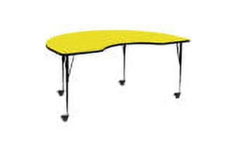 Flash Furniture Wren Mobile 48 W X 96 L Kidney Yellow Hp Laminate Activity Table - Standard Height Adjustable Legs