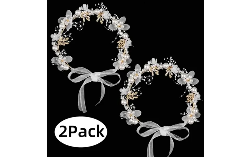 Flower Crown Bridal Pearl Flower Headpiece Headband For Girls Flower Girl Hair Accessory For Women Girls Baby Hair 2pack